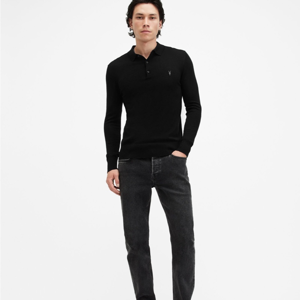 ALL SAINTS Mode Merino Long Sleeve Polo Shirt